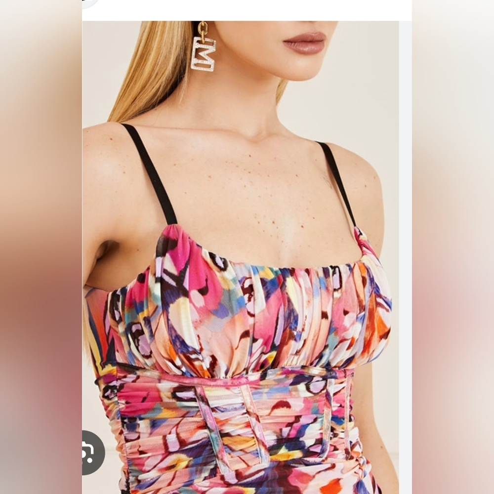 Marciano By Guess Multicolor  Midi Dress with Pink and Orange Accents S